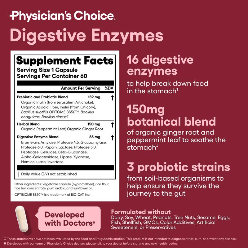Physicians Choice Hack Your Tummy Bundle: Bloating, Digestion & Immune Support for Men & Women with Digestive Enzymes & 60 Billion ProbioticBrand: Physician's Choice
Dietary Supplement Disclaimer: Yes
Flavor: Unflavored
Age Group: Adults
Health Benefits: Digestion Support, Immunity Support, Gut Health
Product Form: Capsules
Manufacturer: Physician's Choice
Age Warning: No
Ingredients: Probiotics + Digestive Enzymes
Region of Origin: USAML Clinic  for Wellness
