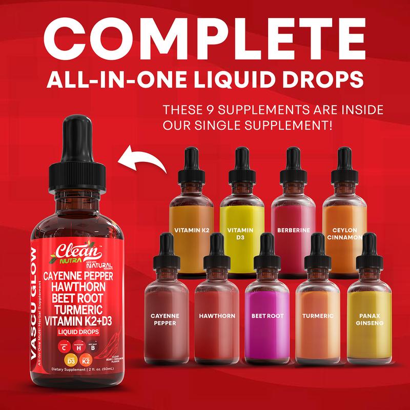 Cayenne Pepper Supplement Liquid Drops + Hawthorn Berry, Vitamin D3 K2 Organic Beetroot Powder, Ceylon Cinnamon, Turmeric Curcumin, Panax GinsengML Clinic  for Wellness