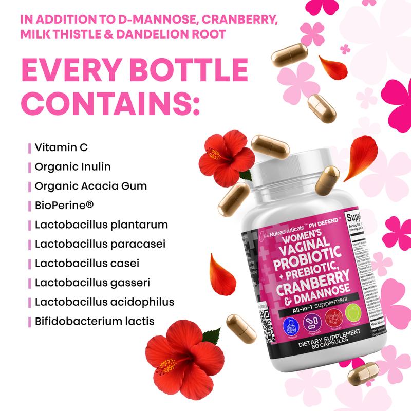 Clean Nutra PH Defend Probiotics for Women Balance with Prebiotics Cranberry Dmannose - Healthy Odor and Tract Support Made in USA Pills SupplementBrand: Clean Nutra
Ingredient Feature: Dairy Free, Soy Free, Sugar Free, Lactose Free
Dangerous Goods or Hazardous Materials: None
Dietary Supplement Disclaimer: Yes
Health Benefits: Multivitamin, Energy
Shelf Life: 24 Months
Product Form: Capsules
Manufacturer: Clean Nutraceuticals
Age Warning: Yes
Ingredients: Digestive Enzymes, Prebiotics, D-Mannose, Cranberry, Women's Probiotic
Region of Origin: USAML Clinic  for Wellness