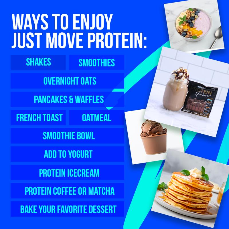 Just Move Protein Sample 7 Pack - Vegan (Plant Based) Organic, Dairy Free, Soy Free, Gluten Free, Keto, Peanut Free, 20g -22g Protein, Low Carb, Non GMO supplements fitness dietary supplement post-workout recovery Edible Flavor Healthy Multi FlavorsML Clinic  for Wellness