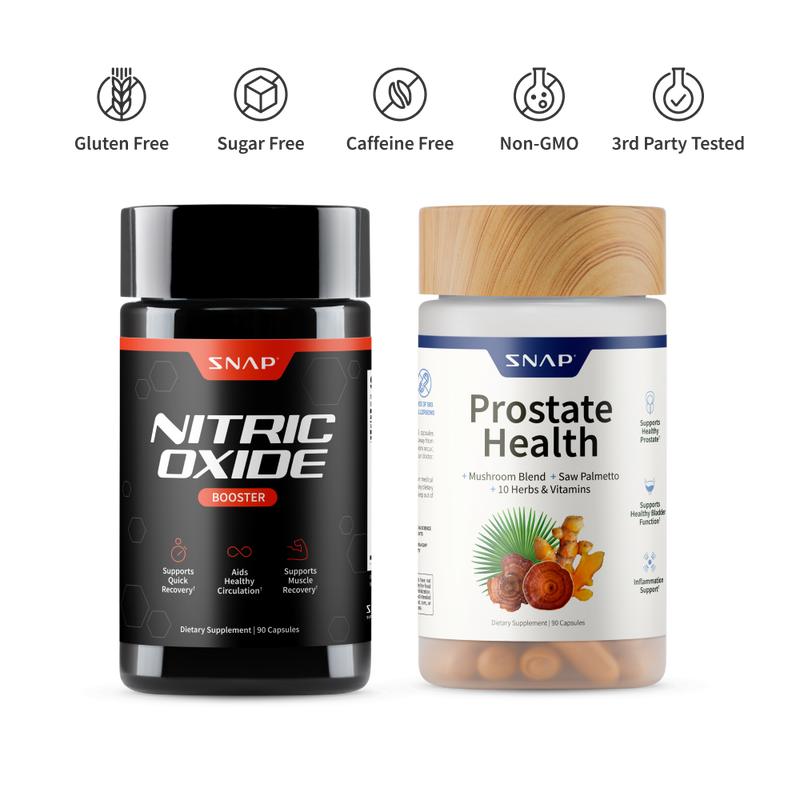 Snap Supplements - Nitric Oxide Booster 90CT + Prostate Health Bundle - Natural Supplement Capsules - Support Blood Circulation & Prostate HealthML Clinic  for Wellness