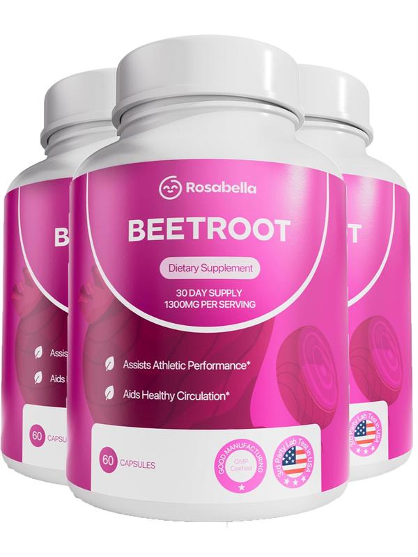 3 Packs of Rosabella Organic Beetroot Capsules (1300mg) for Blood Flow & Heart HealthML Clinic  for Wellness