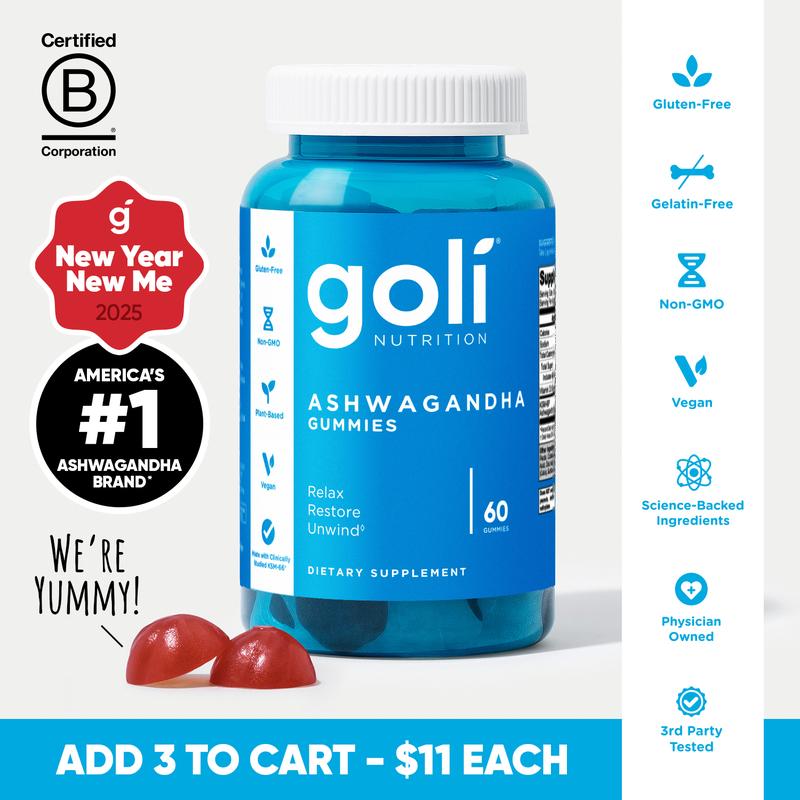Goli Ashwagandha & Vitamin D Gummy - Mixed Berry, KSM-66, Vegan, Plant-Based, Non-GMO, Gluten-Free & Gelatin-FreeAmerica's#1 Ashwagandha BrandML Clinic  for Wellness