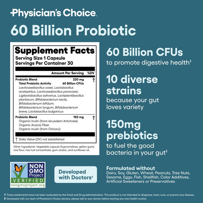 Physicians Choice Hack Your Tummy Bundle: Bloating, Digestion & Immune Support for Men & Women with Digestive Enzymes & 60 Billion ProbioticBrand: Physician's Choice
Dietary Supplement Disclaimer: Yes
Flavor: Unflavored
Age Group: Adults
Health Benefits: Digestion Support, Immunity Support, Gut Health
Product Form: Capsules
Manufacturer: Physician's Choice
Age Warning: No
Ingredients: Probiotics + Digestive Enzymes
Region of Origin: USAML Clinic  for Wellness