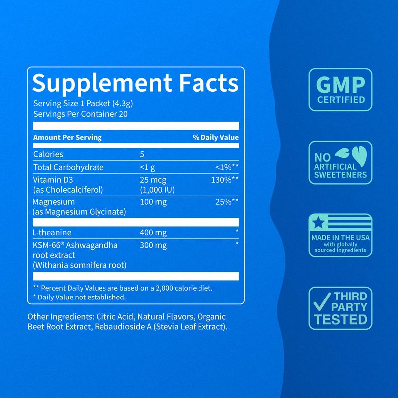 Nello Supercalm - Calming Drink Mix with KSM-66 Ashwagandha, Vitamin D3, Magnesium & L-Theanine - Supports Cortisol Balance, Mood & Sleep, Helps Manage Occasional Stress - Travel Packets (20 Servings)ML Clinic  for Wellness