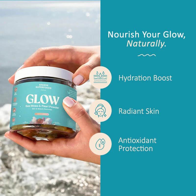 Sea Moss & Pearl Powder Glow Gummies - Supplement for Collagen & Skin - EdibleBrand: Akasha Superfoods  
 Ingredient Feature: Gluten Free, GMO Free, Soy Free, Dairy Free  
 Dangerous Goods or Hazardous Materials: None  
 Dietary Supplement Disclaimer: Yes  
 Quantity Per Pack: 60  
 Net Weight: 4oz  
 Shelf Life: 18 Months  
 Manufacturer: Akasha Superfoods  
 Age Warning: Yes  
 Ingredients: Organic Irish Sea Moss  
 Region of Origin: USAML Clinic  for Wellness