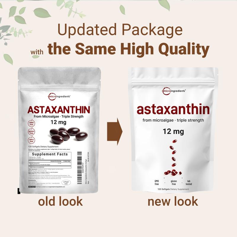 Micro Ingredients Astaxanthin 12mg, 120 softgels, tanning pills, Strength Carotenoids Skin Supplement with 100% Natural Astaxanthin from MicroAlgaeML Clinic  for Wellness