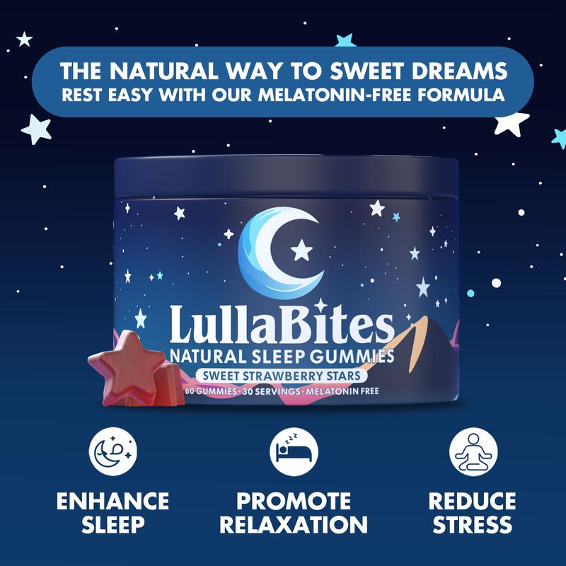 LullaBites Natural Sleep Gummies - 30 Servings - Sweet Strawberry Stars (Melatonin Free)ML Clinic  for Wellness