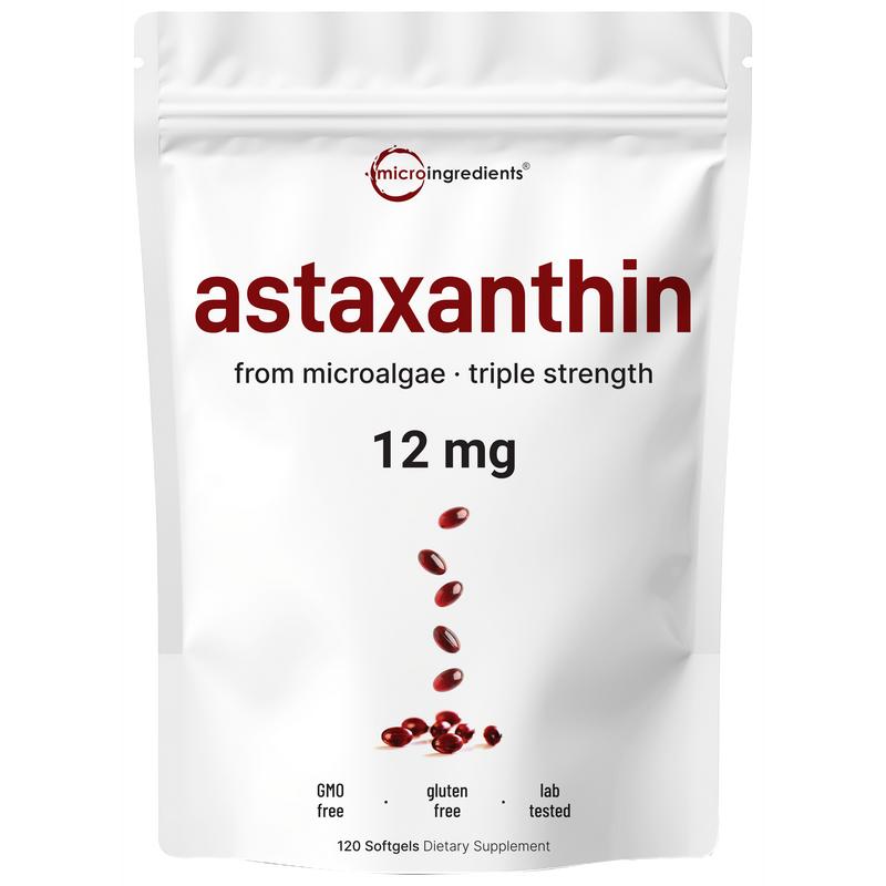 Micro Ingredients Astaxanthin 12mg, 120 softgels, tanning pills, Strength Carotenoids Skin Supplement with 100% Natural Astaxanthin from MicroAlgaeML Clinic  for Wellness