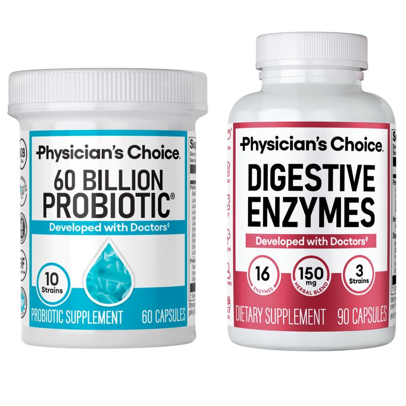 Physicians Choice Hack Your Tummy Bundle: Bloating, Digestion & Immune Support for Men & Women with Digestive Enzymes & 60 Billion ProbioticBrand: Physician's Choice
Dietary Supplement Disclaimer: Yes
Flavor: Unflavored
Age Group: Adults
Health Benefits: Digestion Support, Immunity Support, Gut Health
Product Form: Capsules
Manufacturer: Physician's Choice
Age Warning: No
Ingredients: Probiotics + Digestive Enzymes
Region of Origin: USAML Clinic  for Wellness