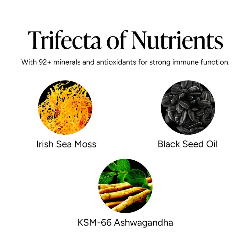 Root Labs 10-1 Alpha & Seamoss Combo| 100% Himalayan Shilajit Gummies| Sea Moss| KSM-66 Ashwagandha| Maca Root| Black Seed Oil| No Added Sugar| 60+60 Individually Wrapped SupplementsIngredient Feature: Lactose Free, Soy Free, Dairy Free, Gluten Free, GMO Free, Vegan
Dietary Supplement Disclaimer: Yes
Flavor: Tamarind + Mixed Berry
Age Group: All Ages
Recommended Age: 18+
Net Weight: 480g
Allergen Information: No common allergens
Pack Type: Multi-pack
Shelf Life: 18 Months
Product Form: Chewable
Manufacturer: Spectrum Lifesciences
Age Warning: Yes
Ingredients: Alpha + Seamoss
Region of Origin: IndiaML Clinic  for Wellness