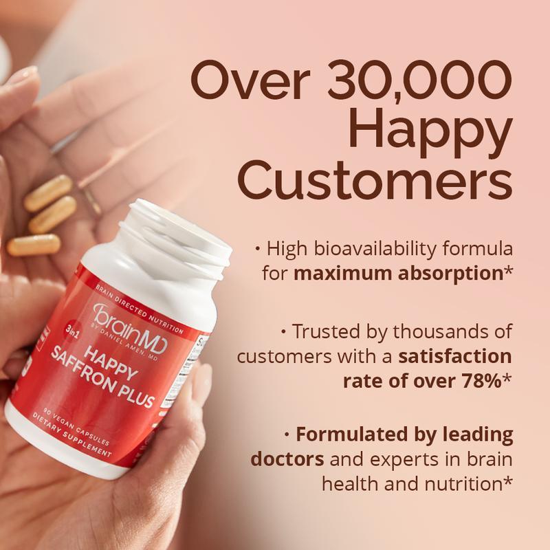 BrainMD - Happy Saffron Plus|#1 formula for a healthier, happier you - Free from gluten, dairy, and eggsBrand: BrainMD  
 Ingredient Feature: Sugar Free, Dairy Free, Gluten Free  
 Dietary Supplement Disclaimer: Yes  
 Health Benefits: Happier Mood  
 Manufacturer: BrainMD  
 Age Warning: No  
 Ingredients: Neurovite Plus Multivitamin  
 Region of Origin: USAML Clinic  for Wellness