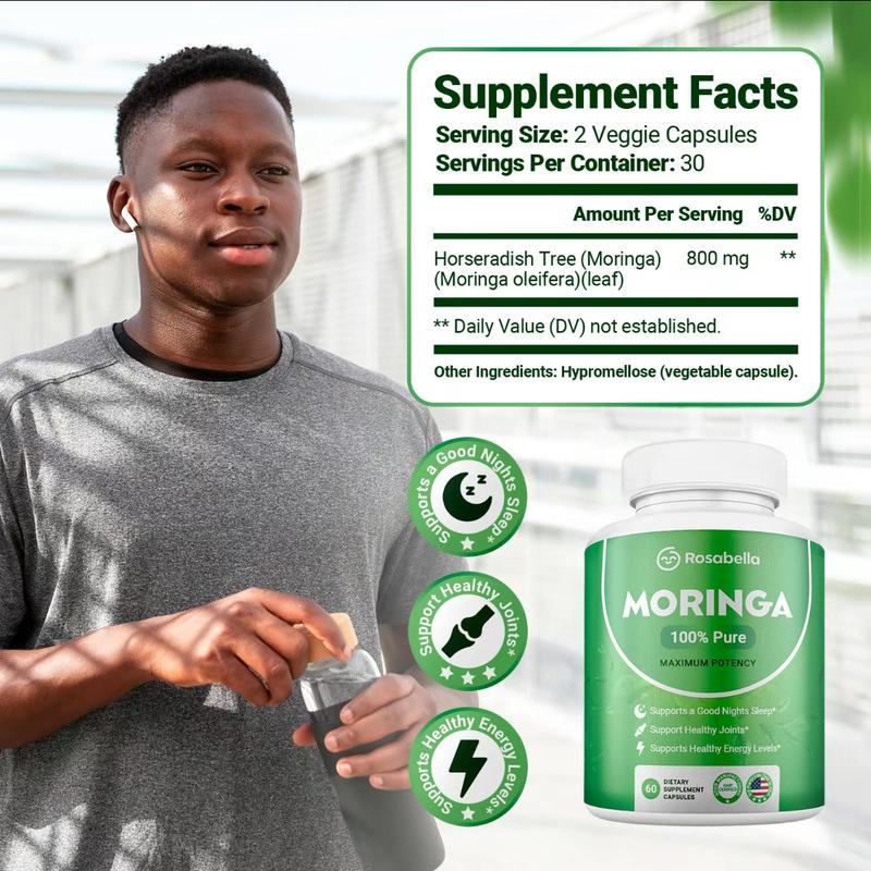2 x Rosabella Moringa Capsules (800mg) for Immune Support, Gut Health & VitaminsDietary Needs: N/A  
 Dangerous Goods or Hazardous Materials: None  
 Dietary Supplement Disclaimer: Yes  
 Manufacturer: Rosabella  
 Age Warning: Yes  
 Ingredients: Moringa  
 Region of Origin: USAML Clinic  for Wellness