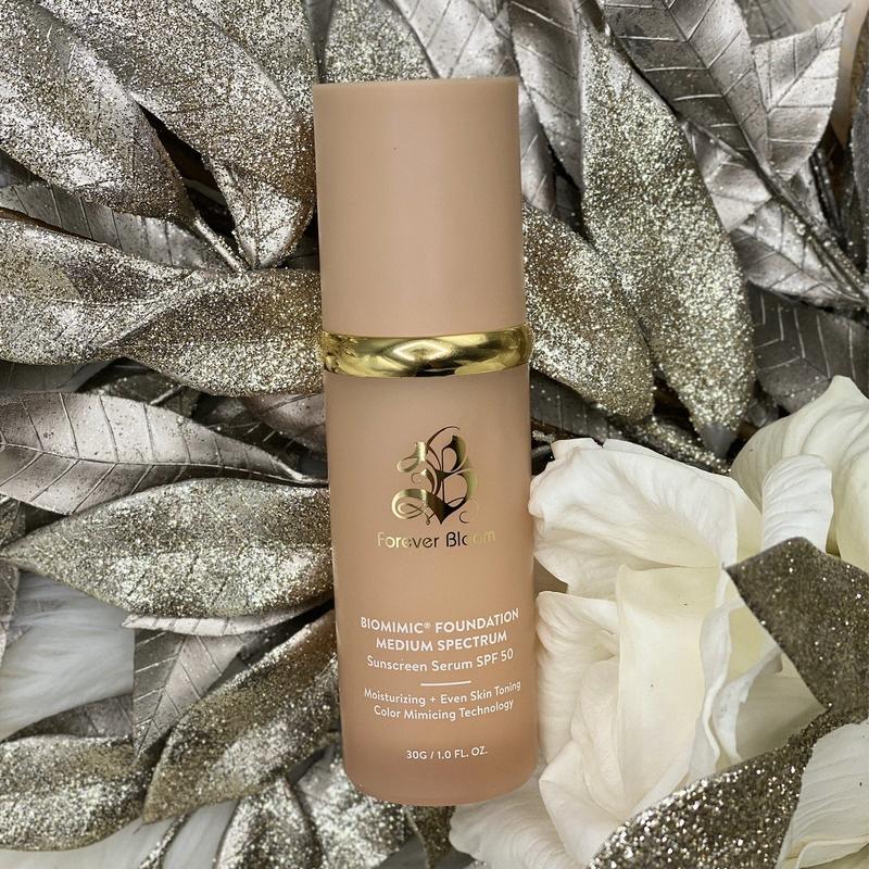 4 in 1 Biomimic Foundation - Medium Spectrum, Liquid Foundation for Flawless, Natural Looking FinishBrand: Forever Bloom  
 Contains Batteries or Cells?: None  
 Dangerous Goods or Hazardous Materials: None  
 Aerosols: No  
 Flammable Liquid: No  
 SPF: 50  
 Benefit: SPF Coverage  
 Finish Type: Natural  
 Material Type Free: Fragrance Free  
 Coverage: Medium  
 Packaging Type: Bottle  
 Feature: Fragrance Free, Natural, Oil-free, Non-Toxic, Phthalate Free, Sulfate-free, Hypoallergenic, Paraben Free, Unscented  
 Quantity Per Pack: 1  
 Age Group: Adults  
 Skin Type: All Skin Types  
 Skin Tone: Medium  
 Makeup Finish: Natural  
 Face Makeup Coverage: Full  
 Edition: Regular Edition  
 Product Form: Liquid  
 Shelf Life: 24 Months  
 Contains Alcohol or Aerosol: Contains Neither  
 Pack Type: Single Item  
 Region of Origin: USA  
 Net Weight: 30G  
 Ingredients: Zinc and Titanium Dioxide  
 Manufacturer: Forever Bloom  
 Volume: 30mlML Clinic  for Wellness