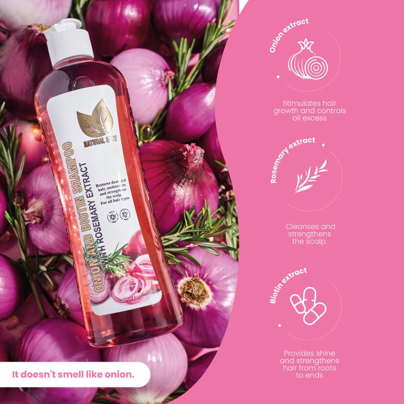 Natural Sant Onion, Rosemary and Biotin Shampoo & Treatment (16 Fl Oz/500 ml) Conditioning RestorativeBrand: NaturalSant  
 Contains Batteries or Cells?: None  
 Dangerous Goods or Hazardous Materials: None  
 Aerosols: No  
 Flammable Liquid: No  
 Age Group: Adults  
 Material Type Free: Paraben Free, Formaldehyde Free  
 Gender: Unisex  
 Feature: Alcohol Free, Ammonia-free, Cruelty-free, Formaldehyde-free, Non-Toxic, Paraben Free, Sulfate-free  
  Hair Type: Fine, Straight, Wavy, Textured, Color & Chemically Treated, Curly, Dry, Normal, Oily  
 Quantity Per Pack: 2  
 Region of Origin: Colombia  
 Net Weight: 500g  
 Manufacturer: Natural Sant  
 Ingredients: Water, Fragrance, Citric Acid, DMDM Hydantoin (and) Iodopropynyl Butylearbamate (and) Butylene Glycol (and) Water, Sorbeth-450 tristearate (and) water (and) PEG-9 cocoate (and) PEG 32 Distearate (and) PEG 175 Distearate, Cocamide DEA, Coco-betaine, Hydrogenated olive Oil, Biotin, Rosemary officinalis leaf extract, Allium cepa bulb ExtractML Clinic  for Wellness