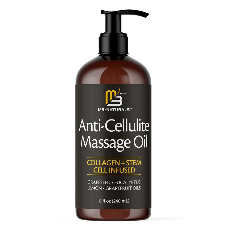 3 Naturals Anti Cellulite Massage Oil 8oz - Smooth the Appearance of Cellulite - Body Care & Skin Care Massage Oil - Topical Collagen and Plant Stem Cell Body Oil to Restore Texture and Elasticity - Soothing Body OilML Clinic  for Wellness