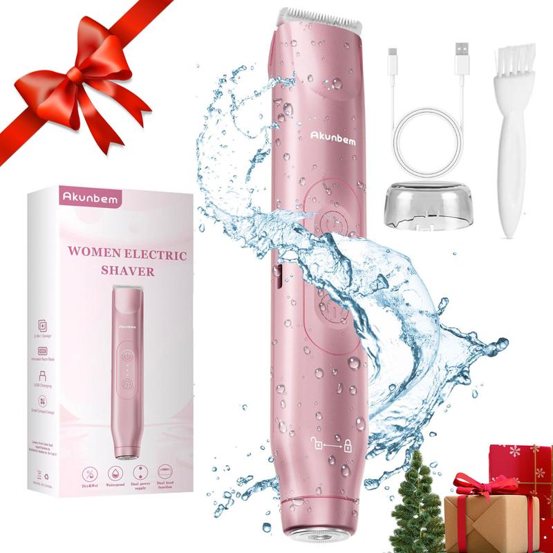 Akunbem Bikini Trimmer for Women, Electric Shaver and Razor Rechargeable 2-in-1 Body and Facial Epilator, Dual Heads for Painless Trimming of Pubic Hair, Face, Underarms and Legs, IPX7 WaterproofChristmas Gift New Year Gift Shaving GroomingML Clinic  for Wellness