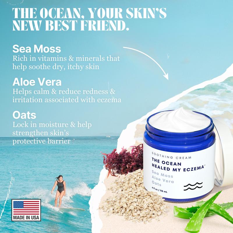 Natural Soothing Cream with Sea Moss & Oats - Eczema & Psoriasis Relief - Ocean Minerals - for Sensitive Skin - Hydrating Eczema Cream for Dry SkinML Clinic  for Wellness