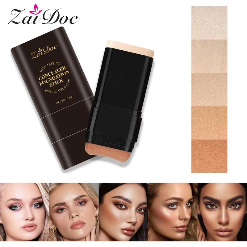 Zaidoc Foundation Concealer Stick, Dual-ended with Built-in Brush, Moisturizing & Lightweight - Buy 2 Concealer Sticks, Get 1 Cleansing Oil & 1 Pack Turmeric Cleansing Sheets FreeML Clinic  for Wellness