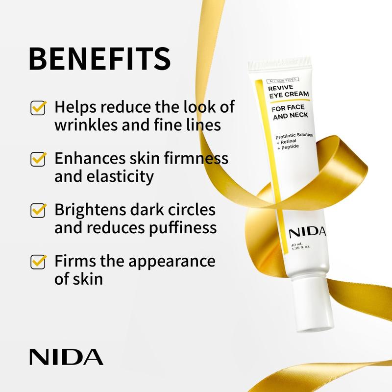 NIDA Revive Eye Cream For Face And Neck (40mL) / Probiotic Solution, Retinal, Peptide / Wrinkles, Fine Lines, Aging SkinML Clinic  for Wellness