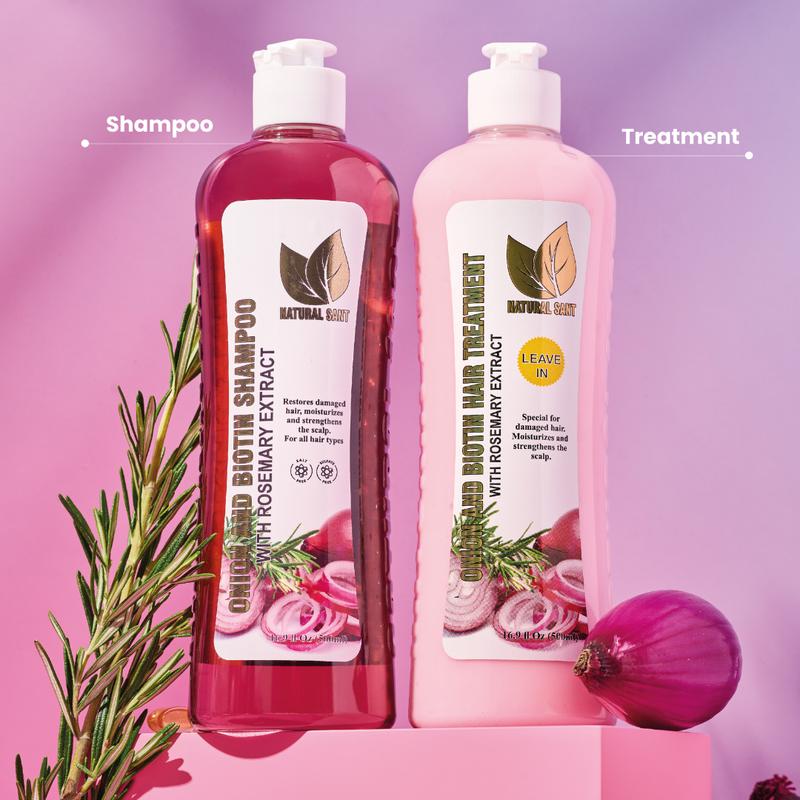 Natural Sant Onion, Rosemary and Biotin Shampoo & Treatment (16 Fl Oz/500 ml) Conditioning RestorativeBrand: NaturalSant  
 Contains Batteries or Cells?: None  
 Dangerous Goods or Hazardous Materials: None  
 Aerosols: No  
 Flammable Liquid: No  
 Age Group: Adults  
 Material Type Free: Paraben Free, Formaldehyde Free  
 Gender: Unisex  
 Feature: Alcohol Free, Ammonia-free, Cruelty-free, Formaldehyde-free, Non-Toxic, Paraben Free, Sulfate-free  
  Hair Type: Fine, Straight, Wavy, Textured, Color & Chemically Treated, Curly, Dry, Normal, Oily  
 Quantity Per Pack: 2  
 Region of Origin: Colombia  
 Net Weight: 500g  
 Manufacturer: Natural Sant  
 Ingredients: Water, Fragrance, Citric Acid, DMDM Hydantoin (and) Iodopropynyl Butylearbamate (and) Butylene Glycol (and) Water, Sorbeth-450 tristearate (and) water (and) PEG-9 cocoate (and) PEG 32 Distearate (and) PEG 175 Distearate, Cocamide DEA, Coco-betaine, Hydrogenated olive Oil, Biotin, Rosemary officinalis leaf extract, Allium cepa bulb ExtractML Clinic  for Wellness