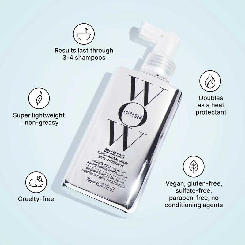Color Wow Dream Coat Frizz TreatmentFrizz TreatmentBrand: Color Wow  
 Dangerous Goods or Hazardous Materials: No  
 Aerosols: No  
 Flammable Liquid: Not Sure  
 Contains Batteries Or Cells?: None  
 Ingredients: Aqua/Water, Dipropylene Glycol, Polysilicone-29, Silicone Quaternium-18, Glycerin, Trideceth-6, Chamomile Recutita (Matricaria) flower Extract, Calendula Officinalis flower Extract, Potassium Sorbate, Phenoxyethanol, Trideceth-12, Sodium Benzoate, Chlorphenesin, Potassium Benzoate, Disodium EDTA, Citric acid FORMULA # 703-2Frizz TreatmentML Clinic  for Wellness