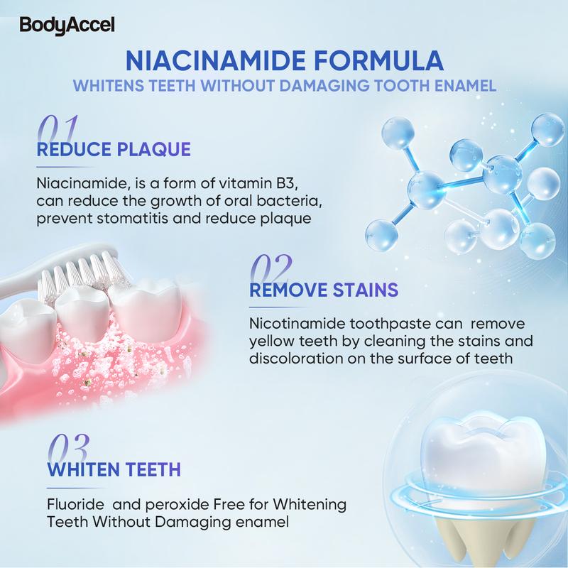 BodyAccel 【Triple Whitening】Niacinamide Whitening Toothpaste (Z)ToothpasteBrand: BodyAccel
Contains Batteries Or Cells?: None
Aerosols: No
Flammable Liquid: No
Dangerous Goods or Hazardous Materials: NoToothpasteML Clinic  for Wellness