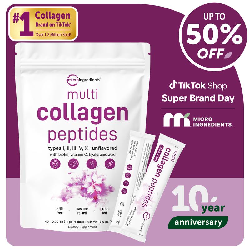 icro Ingredients Multi Collagen Peptides Powder - Hydrolyzed Protein Peptides (Tipe I, II, III, V, X) with Hyaluronic Acid, Biotin & Vitamin C UnflavoredMulti Collagen Peptides PowderBrand: Micro Ingredients
Ingredient Feature: Gluten Free, GMO Free, Sugar Free, Lactose Free, Soy Free, Dairy Free
Dietary Supplement Disclaimer: Yes
Flavor: Unflavored
Health Benefits: Hair & Nail Care, Skin Care
Quantity Per Pack: 1
Shelf Life: 720 days
Product Form: Powder
Manufacturer: Mico Ingredients
Age Warning: No
Ingredients: Multi Collagen Peptides Powder
Region of Origin: USAMulti Collagen Peptides PowderML Clinic  for Wellness