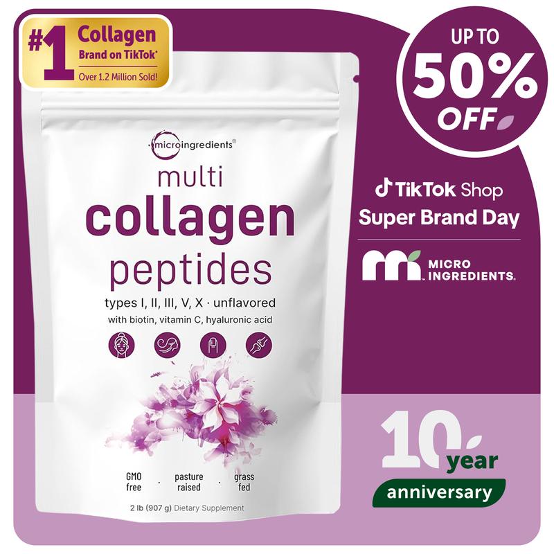 icro Ingredients Multi Collagen Peptides Powder - Hydrolyzed Protein Peptides (Tipe I, II, III, V, X) with Hyaluronic Acid, Biotin & Vitamin C UnflavoredMulti Collagen Peptides PowderBrand: Micro Ingredients
Ingredient Feature: Gluten Free, GMO Free, Sugar Free, Lactose Free, Soy Free, Dairy Free
Dietary Supplement Disclaimer: Yes
Flavor: Unflavored
Health Benefits: Hair & Nail Care, Skin Care
Quantity Per Pack: 1
Shelf Life: 720 days
Product Form: Powder
Manufacturer: Mico Ingredients
Age Warning: No
Ingredients: Multi Collagen Peptides Powder
Region of Origin: USAMulti Collagen Peptides PowderML Clinic  for Wellness