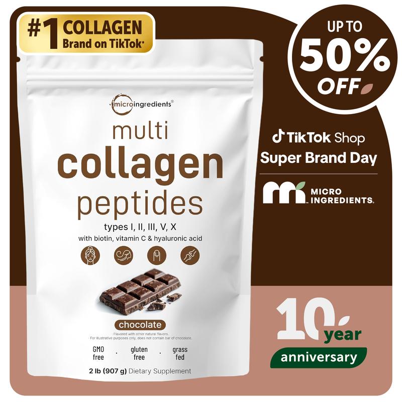 icro Ingredients Multi Collagen Peptides Powder - Hydrolyzed Protein Peptides (Tipe I, II, III, V, X) with Hyaluronic Acid, Biotin & Vitamin C UnflavoredMulti Collagen Peptides PowderBrand: Micro Ingredients
Ingredient Feature: Gluten Free, GMO Free, Sugar Free, Lactose Free, Soy Free, Dairy Free
Dietary Supplement Disclaimer: Yes
Flavor: Unflavored
Health Benefits: Hair & Nail Care, Skin Care
Quantity Per Pack: 1
Shelf Life: 720 days
Product Form: Powder
Manufacturer: Mico Ingredients
Age Warning: No
Ingredients: Multi Collagen Peptides Powder
Region of Origin: USAMulti Collagen Peptides PowderML Clinic  for Wellness