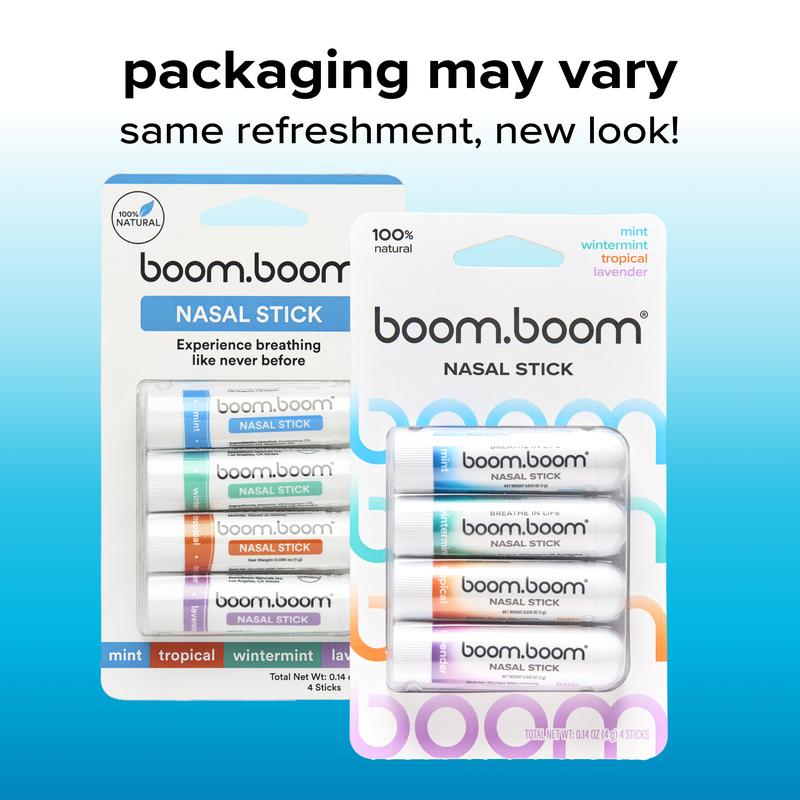 Boom Nasal Stick: Free Your Nose| Featured on Shark Tank| Powerful Essential Oils with Vapor Flow Technology| Breathe In LifeNasal StickBrand: BoomBoom Naturals
Flammable Liquid Volume In Ml: 0.51
Contains Batteries Or Cells?: None
Dangerous Goods or Hazardous Materials: No
Aerosols: No
Flammable Liquid: Yes
Region of Origin: USA
Net Weight: 20G
Age Group: Adults and children 12 and above
Shelf Life: 24 Months
Quantity Per Pack: 3 to 4 sticks per pack
Medical or Non-Medical Use: Non-Medical
Product Form: Vapor
Allergen Information: Do not use if allergic to any of its ingredients
Cautions/Warnings: Do not eat or use orally
Contains Alcohol Or Aerosol: Contains Neither
Pack Type: Multi-Pack
ingsredients: Menthol, Eucalyptus Oil, Peppermint Oil, Spearmint Oil, Lavender Oil, Lemon Peel Oil, Orange Peel Oil, Wintergreen Oil
Manufacturer: BoomBoom Naturals IncNasal StickML Clinic  for Wellness