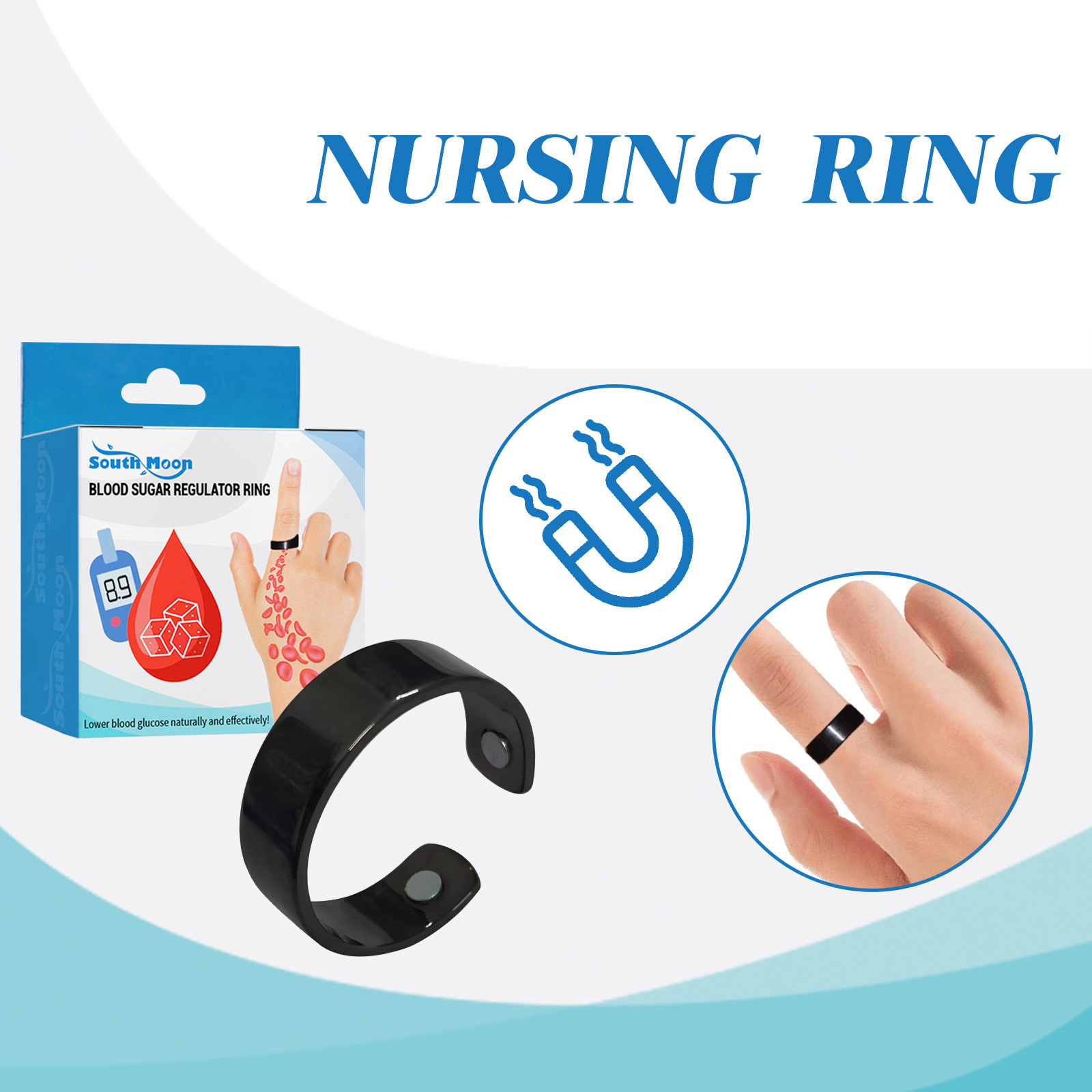 South Moon Body Care Ring Personal Health Care Relieve Body Discomfort Body Care RingNet content: 1 piece 
 
   Product name: Body care ring 
 
   Keywords: Body Care 
 
   Gross weight: 10g 
 
   Ingredients: Magnetite 
 
   Packaging size: 2.5*1*2.5cm 
 
   Product size: 2.3*0.4cm 
 
   Box size: 56*36*21.5cm 
 
   Packing quantity: 1000 pieces 
 
   Weight of one box: 10.75kg 
 
   Shelf life: 3 years 
 
   Storage method: Please store in a cool and shaded placeML Clinic  for Wellness