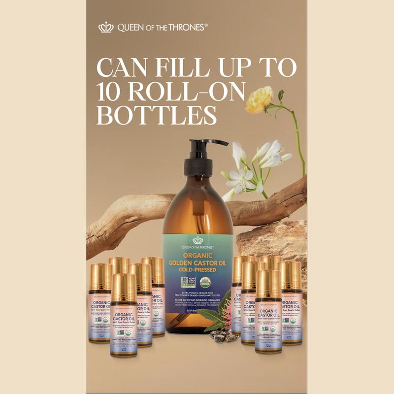 Organic Golden Castor Oil Roll-On with Rose Quartz 1.7ozContains Batteries or Cells?: None 
 
 Dangerous Goods or Hazardous Materials: None 
 
 Flammable Liquid: No 
 
 Flavor: None 
 
 Age Range: Adult 
 
 Quantity Per Pack: 1 
 
 Volume: 50ml 
 
 Pack Type: Single Item 
 
 Shelf Life: 24 Months 
 
 Region of Origin: USAML Clinic  for Wellness