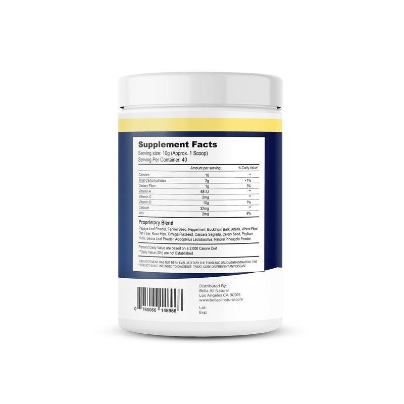 Bella All Natural - Colon Cleanse - 400 gramsBrand: BELLA ALL NATURAL
Dietary Supplement Disclaimer: Yes
Shelf Life: 24 Months
Product Form: Powder
Manufacturer: Bella All Natural
Age Warning: No
Ingredients: Papaya Leaf Powder
Region of Origin: USAML Clinic  for Wellness