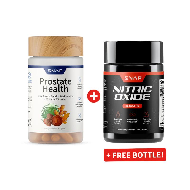 Ultimate Men's Health Bundle - Snap Supplements - Nitric Oxide Booster 60ct + Prostate Health Bundle - Natural Supplement Capsules - Support Blood Circulation & Prostate HealthBrand: Snap Supplements
Ingredient Feature: GMO Free, Vegan, Sugar Free, Soy Free, Gluten Free
 Dietary Needs: Vegan, Gluten-free, Vegetarian
Dangerous Goods or Hazardous Materials: None
Dietary Supplement Disclaimer: Yes
 Health Benefits: Prostate Support, Blood Pressure Control, Brain Health, Energy, Heart Health, Detoxing, Immune
Manufacturer: Snap Supplements
Age Warning: Yes
Ingredients: L-Citrulline, L-Arginine, Saw Palmetto
Region of Origin: USAML Clinic  for Wellness