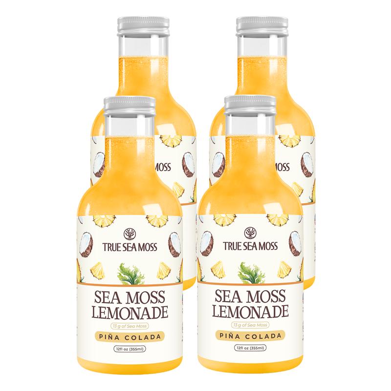 Sea Moss Lemonade Pack of 4 - Lemon, Mango, Berry, Pina Colada - Sea Moss Helps with Immune Support, Thyroid Support & Digestion SupportBrand: True Sea Moss
Ingredient Feature: Organic, Gluten Free, GMO Free, Vegan, Natural, Alcohol Free, Vitamin C, Vitamin E, Caffeine Free, Low Fat, Low Sugar
 Dietary Needs: Vegan, Gluten-free, Vegetarian
Dangerous Goods or Hazardous Materials: None
Age Group: All Ages
 Health Benefits: Immune, Detoxing, Energy, Multivitamin, Blood Pressure Control
Quantity Per Pack: 4
Volume: 12 oz
Pack Type: Multi-pack
Shelf Life: 12 Months
Product Form: Liquid
Manufacturer: TrueSeaMoss
Age Warning: No
Ingredients: Purified Water; Lemon Puree; Dried Sea Moss; Monk Fruit Juice Concentrate; Ascorbic Acid
Region of Origin: USAML Clinic  for Wellness