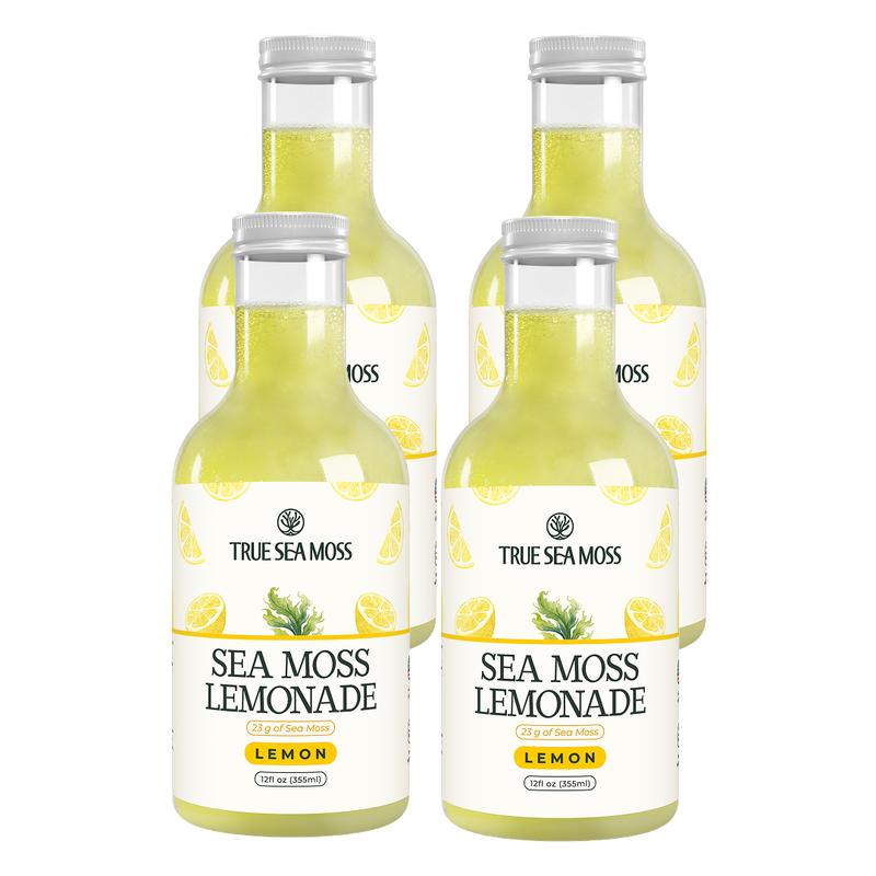 Sea Moss Lemonade Pack of 4 - Lemon, Mango, Berry, Pina Colada - Sea Moss Helps with Immune Support, Thyroid Support & Digestion SupportBrand: True Sea Moss
Ingredient Feature: Organic, Gluten Free, GMO Free, Vegan, Natural, Alcohol Free, Vitamin C, Vitamin E, Caffeine Free, Low Fat, Low Sugar
 Dietary Needs: Vegan, Gluten-free, Vegetarian
Dangerous Goods or Hazardous Materials: None
Age Group: All Ages
 Health Benefits: Immune, Detoxing, Energy, Multivitamin, Blood Pressure Control
Quantity Per Pack: 4
Volume: 12 oz
Pack Type: Multi-pack
Shelf Life: 12 Months
Product Form: Liquid
Manufacturer: TrueSeaMoss
Age Warning: No
Ingredients: Purified Water; Lemon Puree; Dried Sea Moss; Monk Fruit Juice Concentrate; Ascorbic Acid
Region of Origin: USAML Clinic  for Wellness