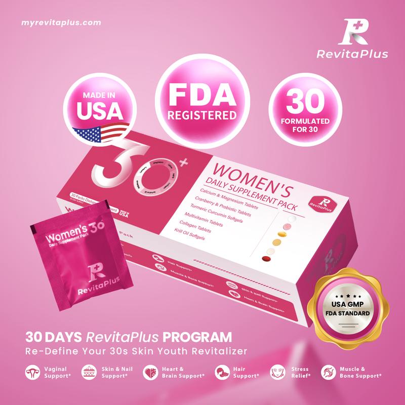 RevitaPlus Beautypack Women's Daily Supplement|  Multivitamin, Calcium, Magnesium, Cranberry, Probiotics, Turmeric, Collagen, Krill Oil| Skin, Hair, Anti-aging & Stress Support| 30-Day Wellness Pack Dietary CollagenML Clinic  for Wellness