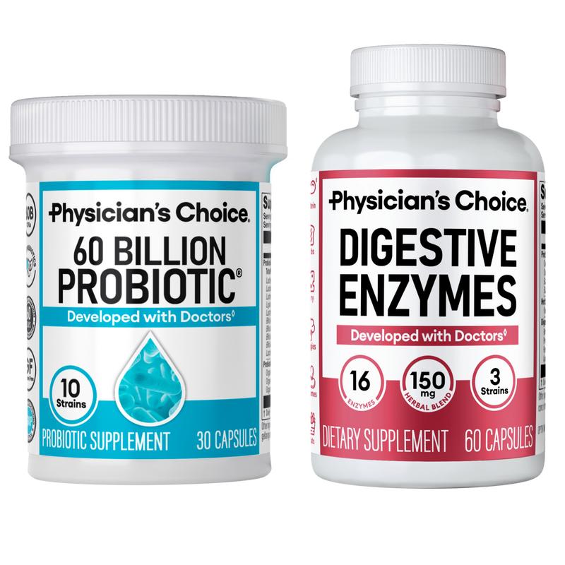 Physicians Choice Hack Your Tummy Bundle: Bloating, Digestion & Immune Support for Men & Women with Digestive Enzymes & 60 Billion ProbioticBrand: Physician's Choice
Dietary Supplement Disclaimer: Yes
Flavor: Unflavored
Age Group: Adults
Health Benefits: Digestion Support, Immunity Support, Gut Health
Product Form: Capsules
Manufacturer: Physician's Choice
Age Warning: No
Ingredients: Probiotics + Digestive Enzymes
Region of Origin: USAML Clinic  for Wellness