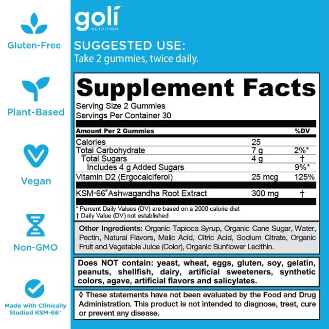 3 Bottles of Goli Ashwagandha & Vitamin D Gummy - Mixed Berry, KSM-66, Vegan, Plant-Based, Non-GMO, Gluten & Gelatin FreeBrand: Goli 
 
 Ingredients: Vitamin D2 
 
 Region of Origin: USA 
 
 Age Warning: No 
 
 Manufacturer: Goli Nutrition IncML Clinic  for Wellness