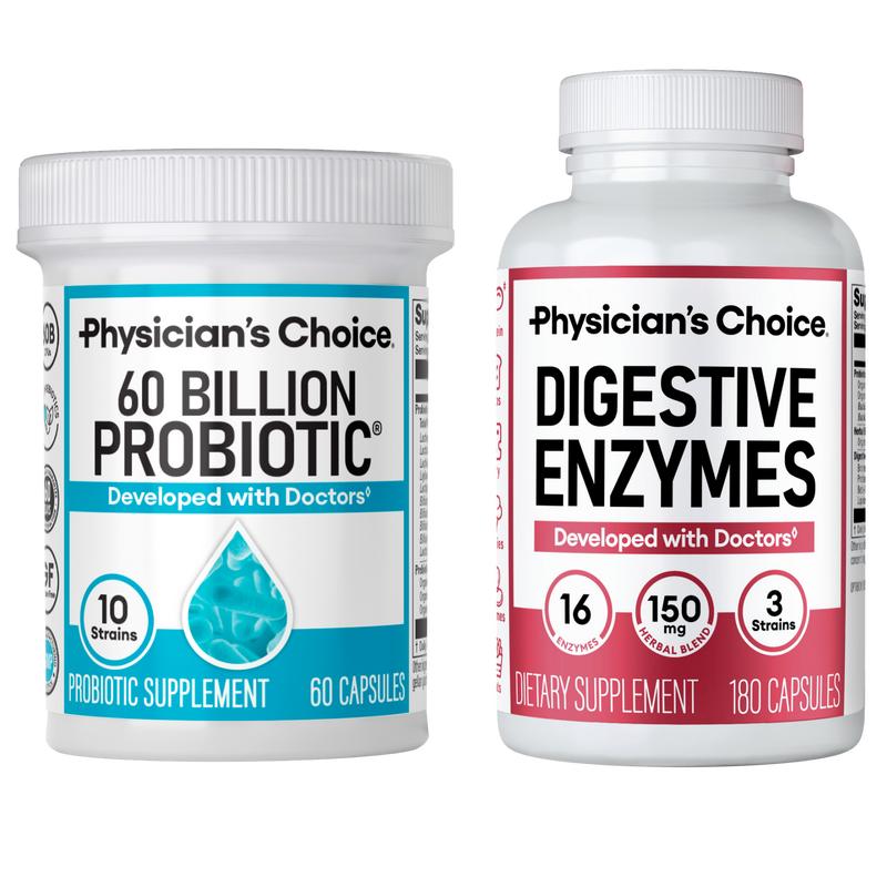 Physicians Choice Hack Your Tummy Bundle: Bloating, Digestion & Immune Support for Men & Women with Digestive Enzymes & 60 Billion ProbioticBrand: Physician's Choice
Dietary Supplement Disclaimer: Yes
Flavor: Unflavored
Age Group: Adults
Health Benefits: Digestion Support, Immunity Support, Gut Health
Product Form: Capsules
Manufacturer: Physician's Choice
Age Warning: No
Ingredients: Probiotics + Digestive Enzymes
Region of Origin: USAML Clinic  for Wellness