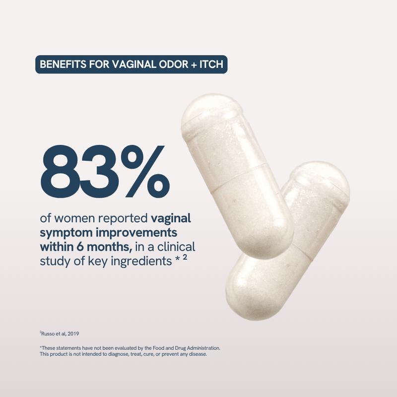 Happy V Vaginal Prebiotic + Probiotic for Women - Clinically Proven pH Balance & BV Treatment, Natural Yeast Infection Support, 60 Vegan CapsulesBrand: Happy V 
 
 Ingredient Feature: GMO Free, Vegan, Soy Free, Sugar Free, Lactose Free, Dairy Free, Gluten Free, Organic 
 
  Dietary Needs: Vegan, Gluten-free, Vegetarian, Halal 
 
 Dangerous Goods or Hazardous Materials: None 
 
 Dietary Supplement Disclaimer: Yes 
 
 Flavor: Mint 
 
  Health Benefits: Gut Health, Bloating, Digestion, Unbloat, Gas, Food Intolerance, IBS, Severe Bloat Relief, Nutrient Absorption 
 
 Net Weight: 85g 
 
 Allergen Information: Major Allergen Free 
 
 Pack Type: Single Item 
 
 Shelf Life: 24 Months 
 
 Product Form: Capsules 
 
 Manufacturer: Happy V 
 
 Age Warning: No 
 
 Ingredients: PreforPro (LH01,T4D,LL12) - Myoviridae, LL5 - Siphoviridae), Bacillus subtilis (as) DE111), Lactobacillus reuteri (as) HR7), Lactobacillus gasseri (as) HLG13), Lactobacillus crispatus (as) CCFM1110), Lactobacillus rhamnosus (as) HN001), Bifidobacterium lactis (HN019), Lactobacillus acidophilus (as) LA-14), Biotin 
 
 Region of Origin: USAML Clinic  for Wellness