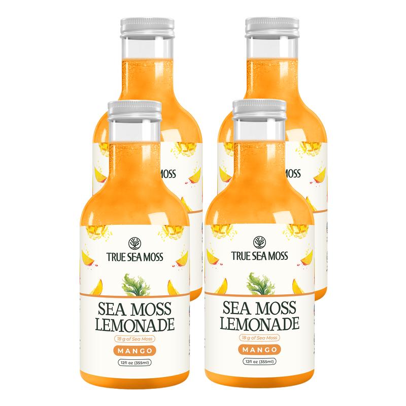 Sea Moss Lemonade Pack of 4 - Lemon, Mango, Berry, Pina Colada - Sea Moss Helps with Immune Support, Thyroid Support & Digestion SupportBrand: True Sea Moss
Ingredient Feature: Organic, Gluten Free, GMO Free, Vegan, Natural, Alcohol Free, Vitamin C, Vitamin E, Caffeine Free, Low Fat, Low Sugar
 Dietary Needs: Vegan, Gluten-free, Vegetarian
Dangerous Goods or Hazardous Materials: None
Age Group: All Ages
 Health Benefits: Immune, Detoxing, Energy, Multivitamin, Blood Pressure Control
Quantity Per Pack: 4
Volume: 12 oz
Pack Type: Multi-pack
Shelf Life: 12 Months
Product Form: Liquid
Manufacturer: TrueSeaMoss
Age Warning: No
Ingredients: Purified Water; Lemon Puree; Dried Sea Moss; Monk Fruit Juice Concentrate; Ascorbic Acid
Region of Origin: USAML Clinic  for Wellness