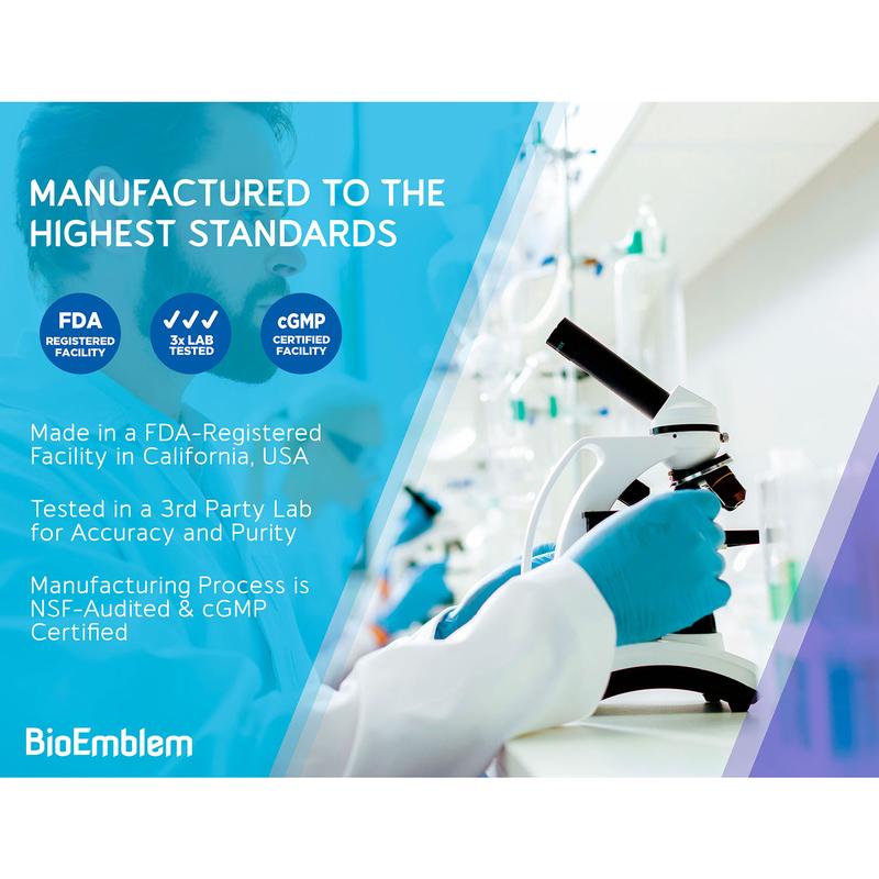 BioEmblem Triple Magnesium Complex| 300mg of Magnesium Glycinate, Malate, & Citrate for Muscles, Nerves, & EnergyBrand: BioEmblem
Ingredient Feature: Gluten Free, GMO Free, Vegan, Soy Free, Dairy Free
Dangerous Goods or Hazardous Materials: None
Dietary Supplement Disclaimer: Yes
CA Prop 65: ReproChemicals: No
CA Prop 65: Carcinogens: No
Age Group: Adults
Health Benefits: Bone Health, Immune, Brain Health
Recommended Age: 18 Years Old and Above
Net Weight: 100G
Allergen Information: No
Pack Type: Single Item
Shelf Life: 36 Months
Product Form: Capsules
Manufacturer: BioEmblem
Age Warning: Yes
Ingredients: Magnesium (as Magnesium Malate, Glycinate, Citrate)
 Other Ingredients: Vegetable Capsule (Plant Cellulose), Organic Rice Hull Extract
Region of Origin: USAML Clinic  for Wellness