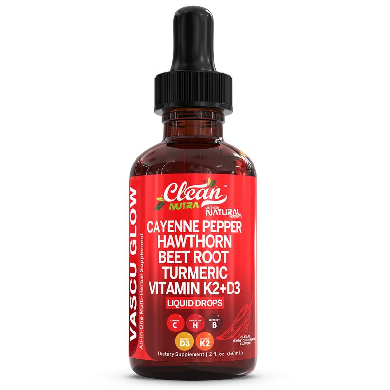 Cayenne Pepper Supplement Liquid Drops + Hawthorn Berry, Vitamin D3 K2 Organic Beetroot Powder, Ceylon Cinnamon, Turmeric Curcumin, Panax GinsengBrand: Clean Nutra 
 
 Ingredient Features: Sugar Free, Vegan, Organic, GMO Free, Gluten Free 
 
 Dietary Supplement Disclaimer: Yes 
 
 Health Benefits: Heart Health, Energy, Multivitamin 
 
 Shelf Life: 24 Months 
 
 Product Form: Liquid 
 
 Manufacturer: Clean Nutraceuticals 
 
 Age Warning: Yes 
 
 Ingredients: Ceylon Cinnamon, Berberine, Turmeric, Beet Root, Vitamin K2, Vitamin D3, Hawthorn Berry, Cayenne Pepper 
 
 Region of Origin: USAML Clinic  for Wellness