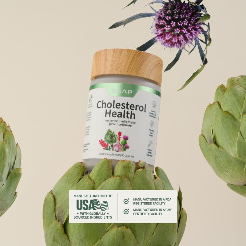 Snap Supplements - Cholesterol Health - Support Healthy Cholesterol Levels & Natural Heart Health - 3rd Party TestedBrand: Snap Supplements 
 
 Ingredient Feature: Gluten Free, GMO Free, Vegan, Soy Free, Sugar Free 
 
 Dietary Supplement Disclaimer: Yes 
 
 Age Group: Adults 
 
 Health Benefits: Cholesterol Management, Heart Health 
 
 Recommended Age: 18+ 
 
 Pack Type: Single Item 
 
 Shelf Life: 18 Months 
 
 Product Form: Capsules 
 
 Manufacturer: Snap Supplements 
 
 Age Warning: Yes 
 
 Ingredients: Milk Thistle 
 
 Region of Origin: USAML Clinic  for Wellness