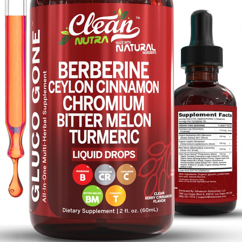 Organic Ceylon Cinnamon Berberine Liquid Drops Supplement with Bitter Melon Extract, Glucomannan, Gymnema, Chromium, Turmeric, Organic Panax GinsengML Clinic  for Wellness
