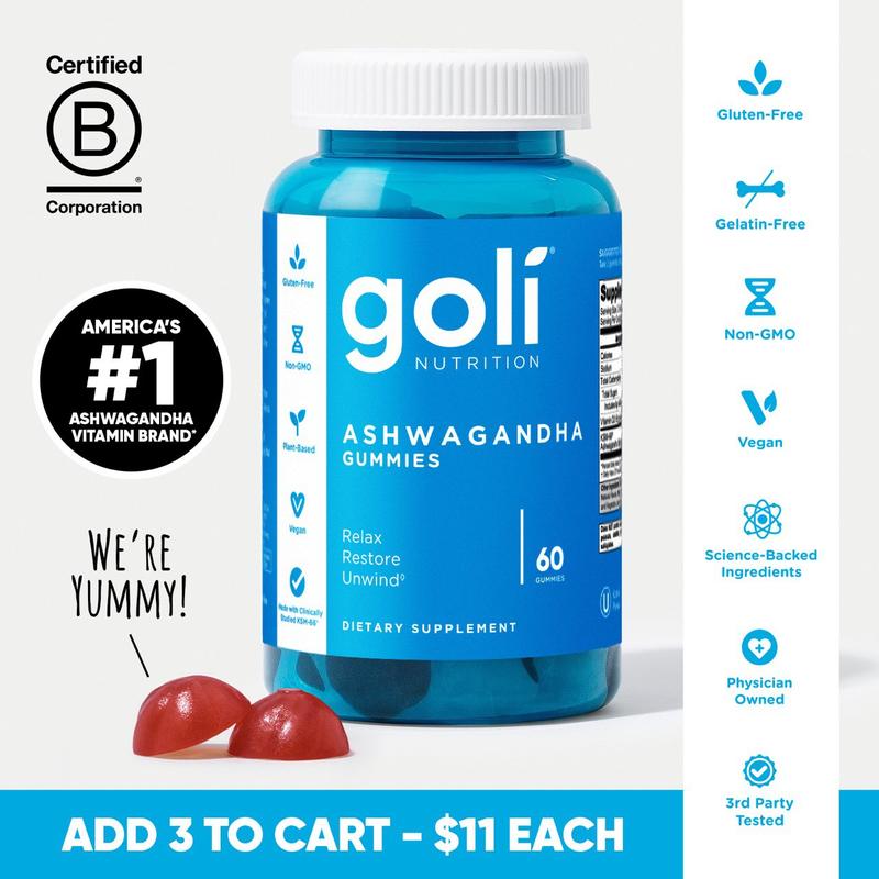 Goli Ashwagandha & Vitamin D Gummy - Mixed Berry, KSM-66, Vegan, Plant-Based, Non-GMO, Gluten-Free & Gelatin-FreeAmerica's#1 Ashwagandha BrandBrand: Goli 
 
 Ingredients: Goli Nutrition Ashwagandha Gummies Relax, Restore and Unwind, Mixed Berry Flavor, Vegan, Plant-Based, Non-GMO, Gluten-Free and Gelatin-Free 
 
 Region of Origin: USA 
 
 Age Warning: No 
 
 Manufacturer: Goli Nutrition IncML Clinic  for Wellness