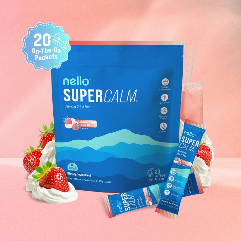 Nello Supercalm - Calming Drink Mix with KSM-66 Ashwagandha, Vitamin D3, Magnesium & L-Theanine - Supports Cortisol Balance, Mood & Sleep, Helps Manage Occasional Stress - Travel Packets (20 Servings)ML Clinic  for Wellness