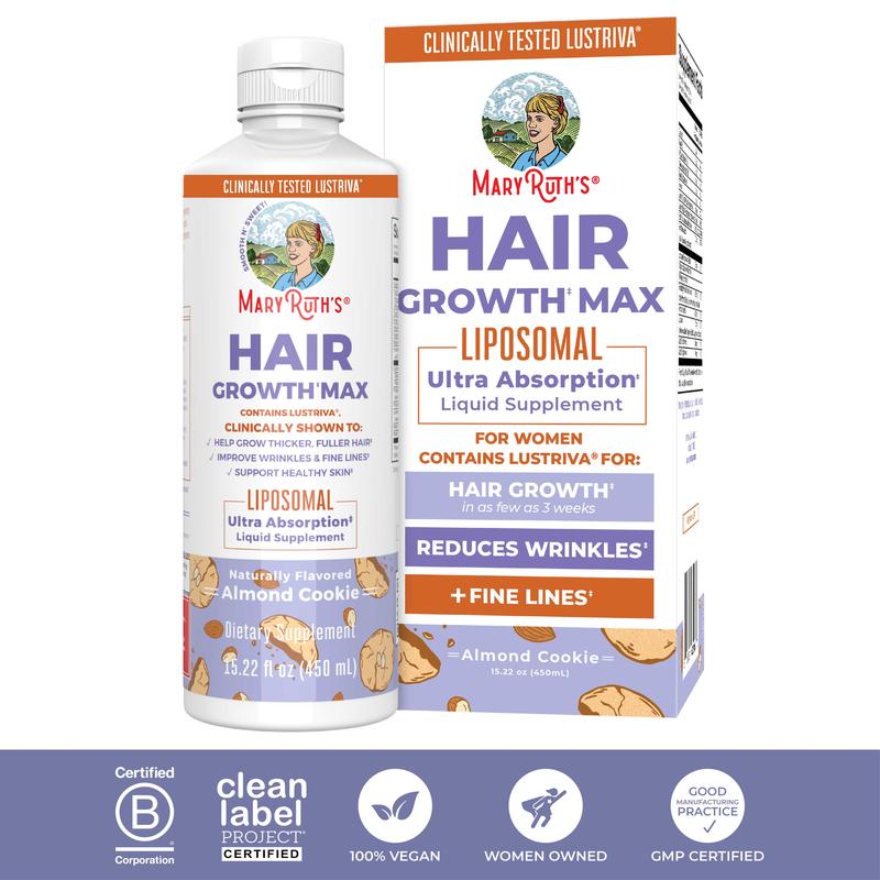 MaryRuth's Hair Growth Max Liposomal - Lustriva + Biotin 10000mcg + Pumpkin Seed Oil - Thicker Hair - Improves Wrinkles & Fine Lines - 15.22 Fl OzML Clinic  for Wellness